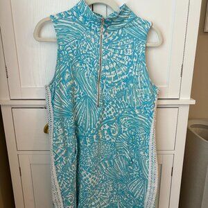LILLY PULITZER Blue and White Terry Dress, Large